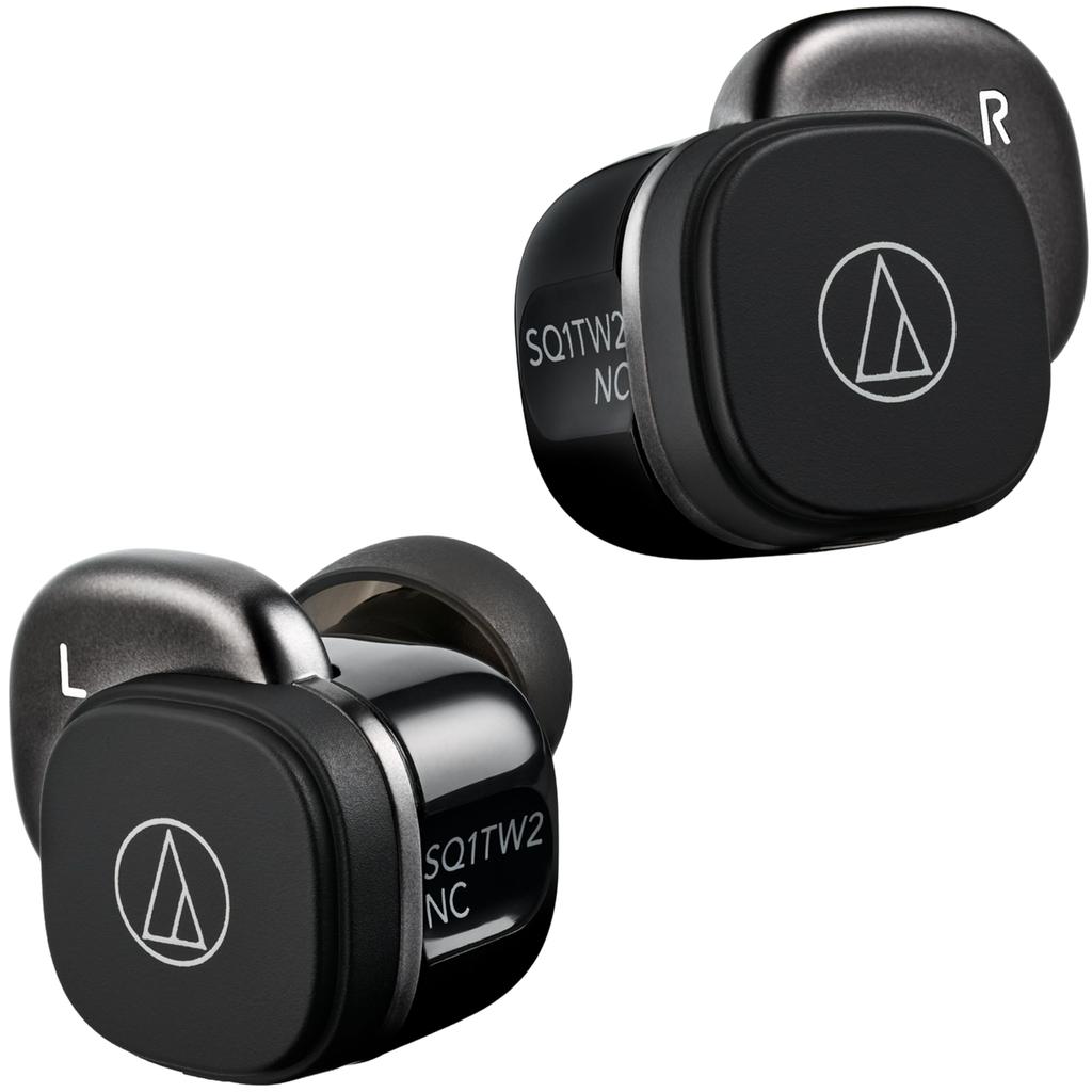 Wireless True Up To Hours IPX5 Wireless Charging Ambient Sound Includes Original Sticker Audio-Technica ATH-SQ1TW2NC BK(E) Noise-Canceling Earphones,
