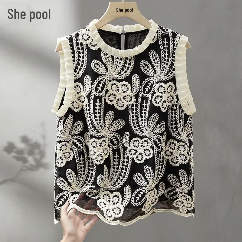 French Retro Lace Crochet Vest L