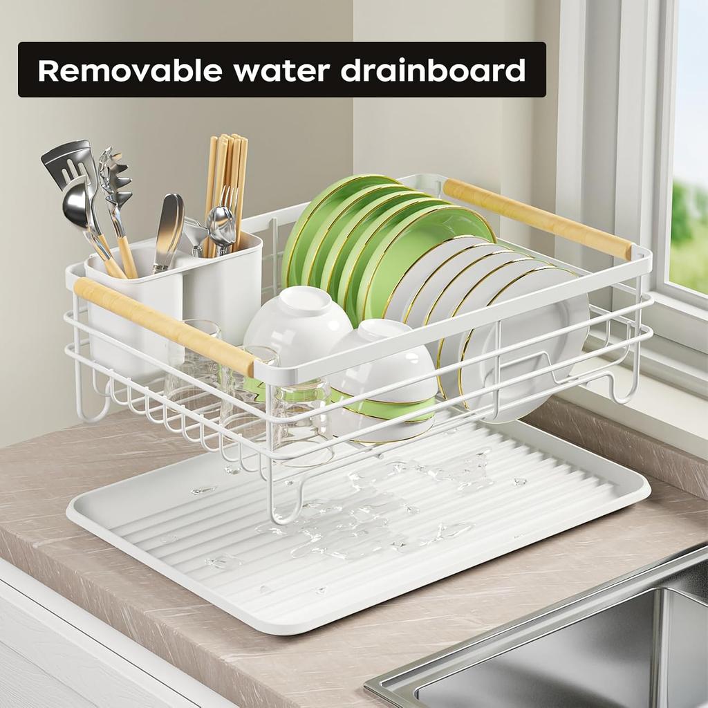 Geschirrabtropfgestelle für die Küchenarbeitsplatte: Holzgriffe, Verdicktes Metall, Keine Montage. Kleines Geschirrtrockengestell: Ideal für kleine Haushalte