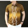 S-XXL Size Men's Fashion Leopard Print Polo Shirt Men's Outdoor Street Short Sleeve Tees Top Summer Casual T-shirt Men's and Women's Polo Shirt