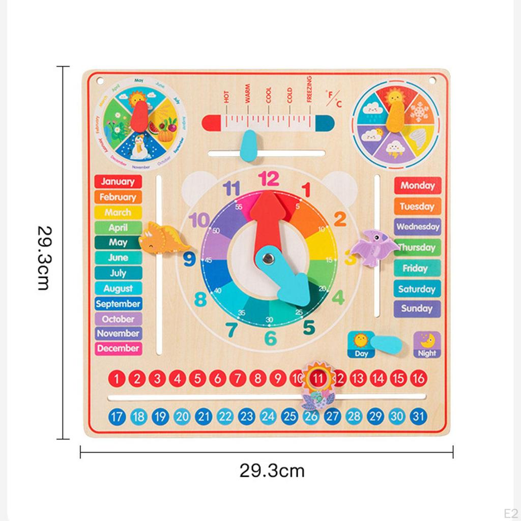 Wood Calendar Clock Educational Toy Wooden Learning Gift Kids Cognitive Board