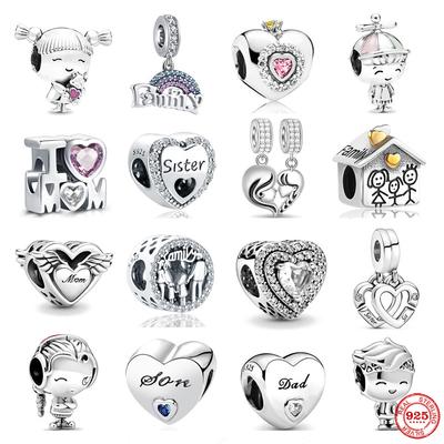 Europe 925 Sterling Silver Family Charm Fit Original Bracelet Jewelry Pendant Boy Girl Sparkling Mom Bead Sisters Dangle