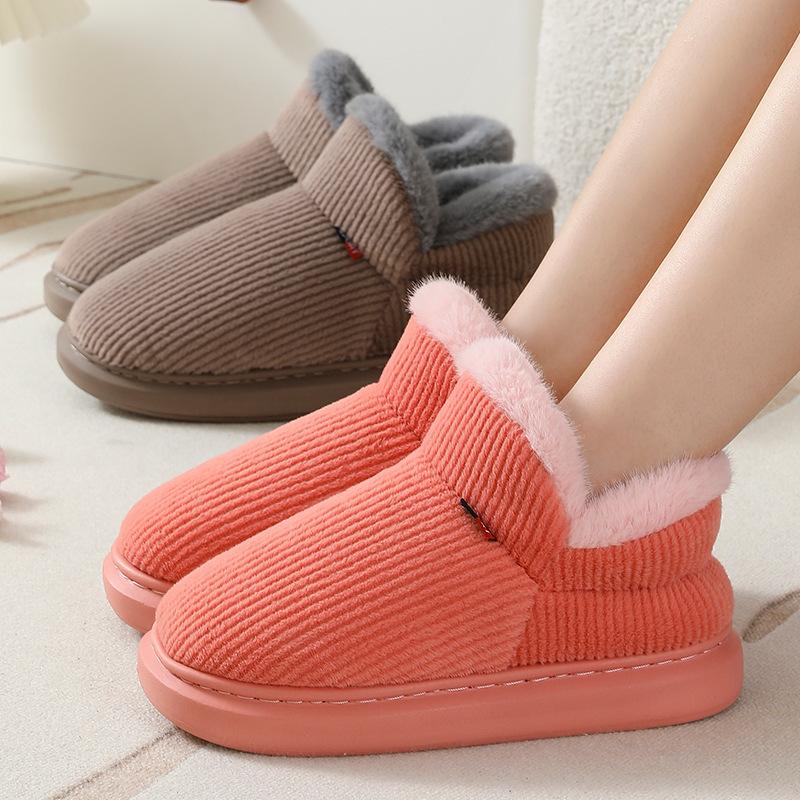 Sapatos de algodão com salto de bolsa femininos outono e inverno quentes para interior sola grossa antiderrapante veludo aquecedor de pés sapatos de algodão masculinos