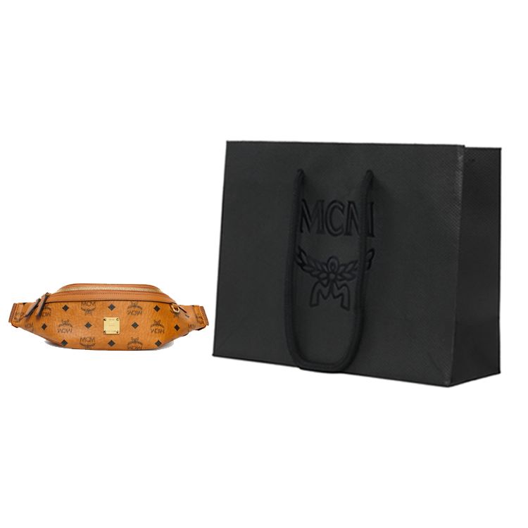 MCM Fursten Kovové D-kroužky Dekorace Potisk monogramem Kožené lemování Crossbody ledvinka Malé Unisex tašky Hnědá Koňaková MMZAAFI04CO001