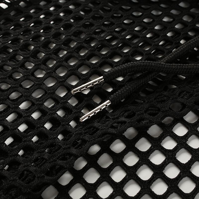 Women's Fashion Sexy Mesh Hollow Out Short Hooded Mesh Smock