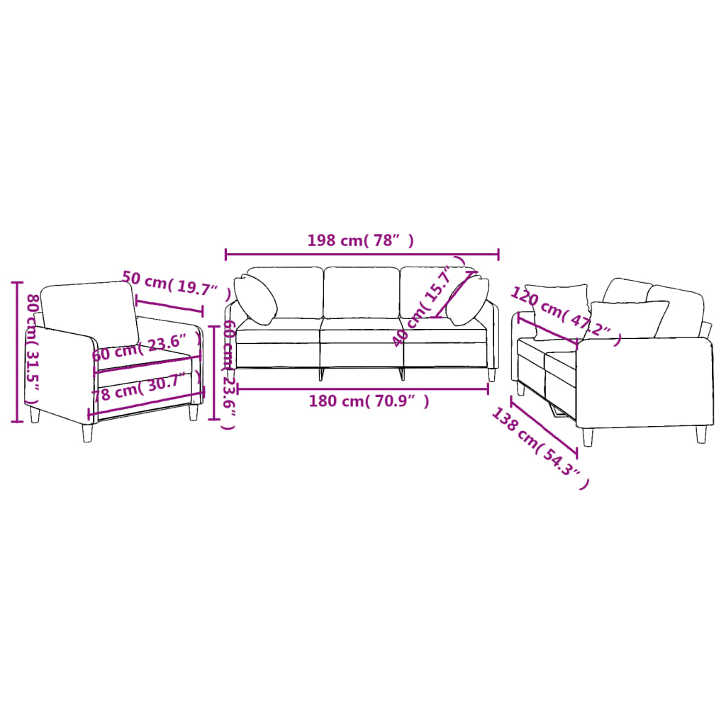 3 Piece Sofa Set with Cushions Wine Red Fabric