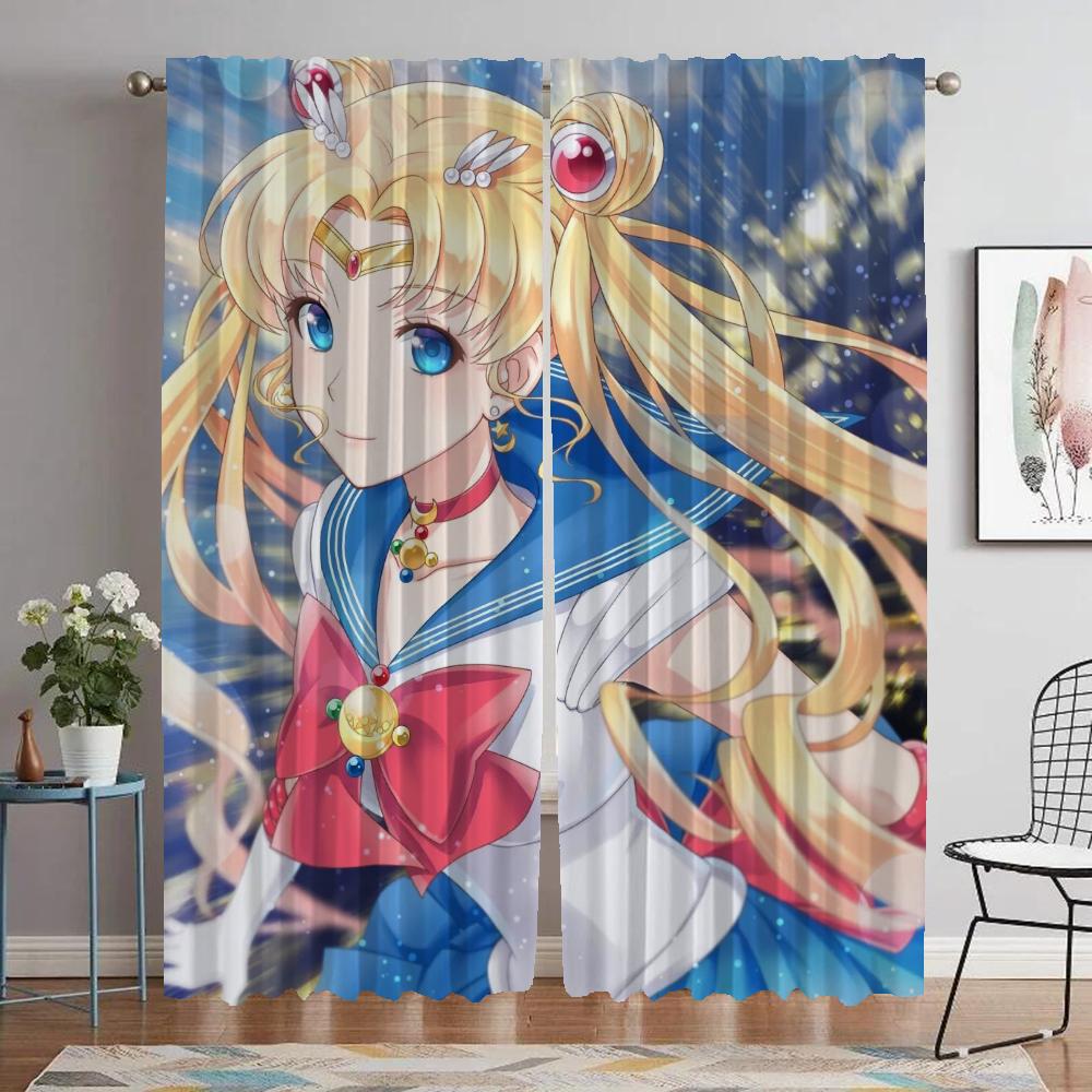 

Sailormoons Современные шторы для гостиной для камеры, тюль для украшения Хэллоуина для спальни, затемняющие шторы, разделительные шторы для дома W132xH274cmx2pcs-CL