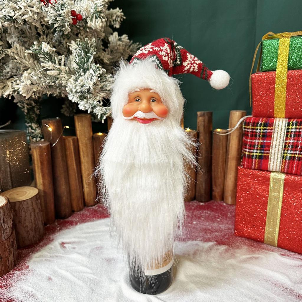 Christmas Decorations: SantaClaus Head Wine Bottle Cover, Christmas Tree Hanging Ornaments, Tree Top Star Kitchen Window Scene Decoration Items