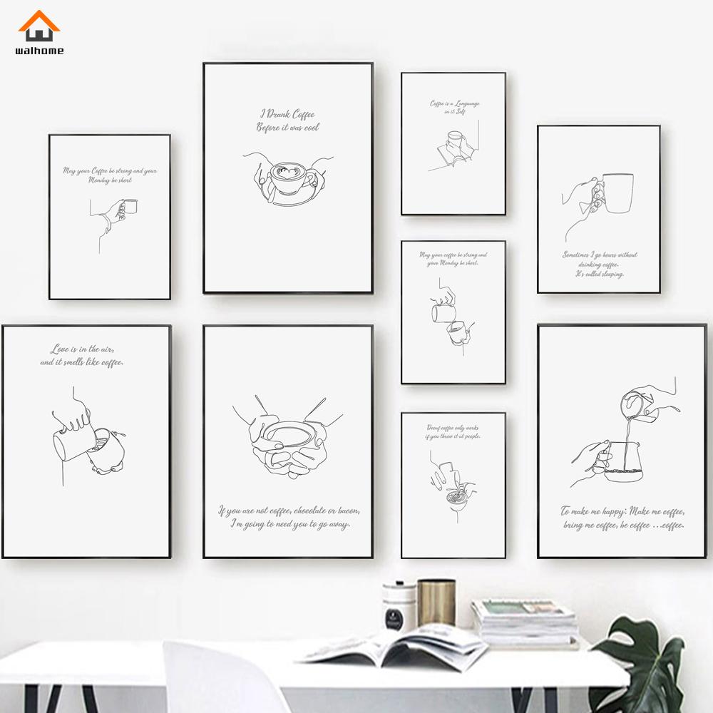 Abstract Line Drawing Coffe Poster Funny Quotes Kitchen Decorative Paintings Canvas Nordic Wall Art Picture Home Cafe Decoration