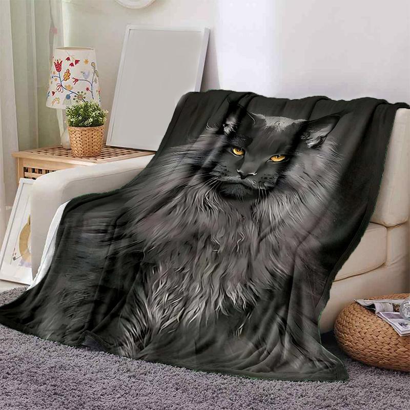 1pc Luxury Grey Cat Print Blanket Soft Flannel Throw for Home Decor, Couch Cover, Travel .W001