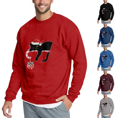 Christmas Print Loose Fit Round Neck Sweatshirt For Men
