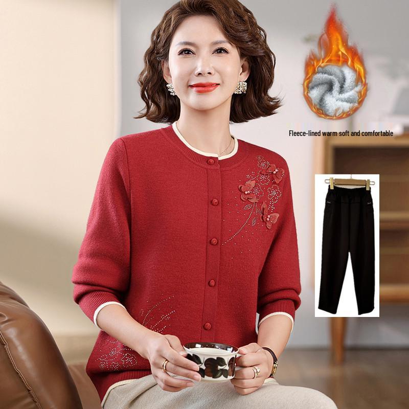 Mom's Velvet-Lined Knitwear: Warm Top for Middle-Aged & Elderly Women