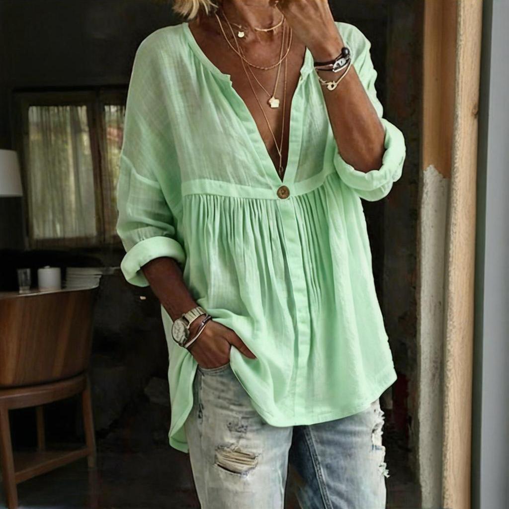 Women Casual Loose Fit Long Sleeve Button Pullover Top Relaxed Fit Blouse Lightweight Comfortable Tunic Shirt for Daily Wear