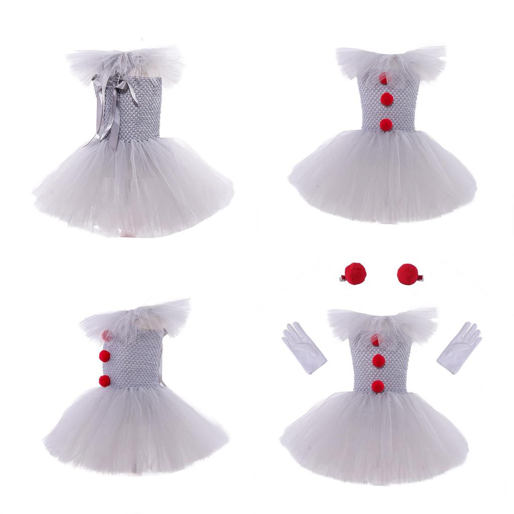 Soft And Fluffy Clown Girls Dress Set For Masquerade Parties