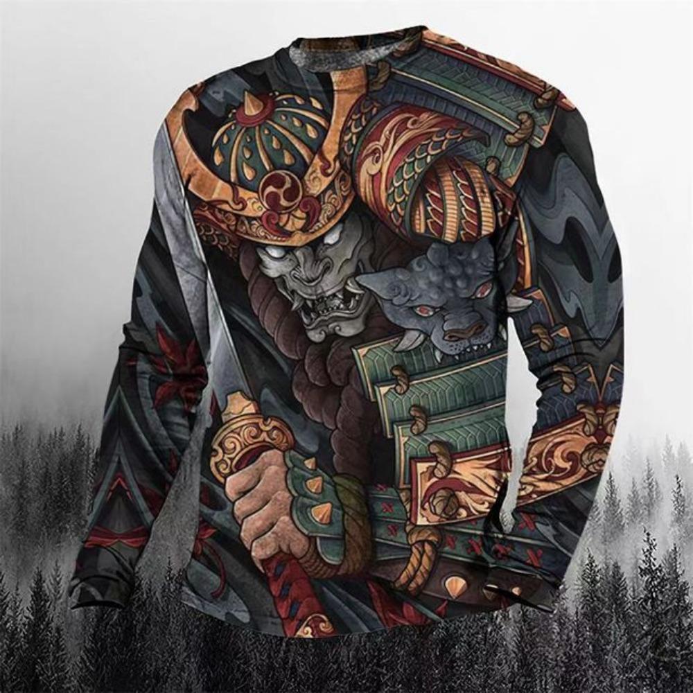 Japanische Samurai 3D-Druck T-Shirts Herren Damen Neu Retro Langarm T-Shirt Streetwear Harajuku Pullover Tees Tops Kinderkleidung