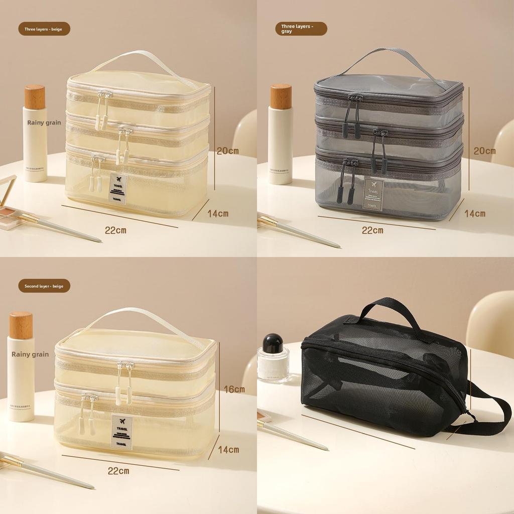 Multifunctional Nylon Travel Makeup Bag With Large Capacity And Mesh Clear Visibility For Home And Trips