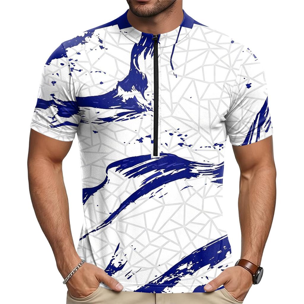 Men's Short Sleeve Cycling Jersey Breathable Quick Dry Fabric Half Zip Front Crew Neck Lightweight Sportswear for Outdoor Riding