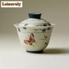 150ml Butterfly Orchid Gaiwan Vintage Not Hot Tea Tureen Household Tea Bowl With Lid Kit Tea Maker Cover Bowl Drinkware Craft