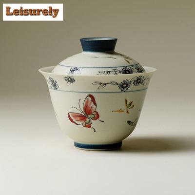 150ml Schmetterlingsorchidee Gaiwan Vintage Nicht Heiß Teekanne Haushalts Teeschale Mit Deckel Set Teebereiter Abdeckung Schale Trinkgeschirr Handwerk