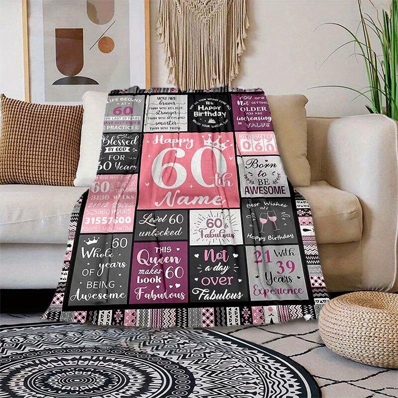 Happy 60Th Birthday Customize Your Name Blanket Used For Chair Office Sofa Bed Camping Soft And Warm Giving Friends And Relatives Birthday Graduation