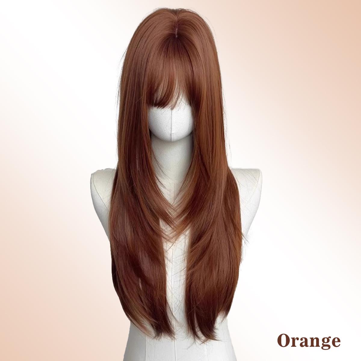 

29-inch synthetic high-level orange-brown long straight hair wig Korean hairstyle women s natural heat-resistant wig