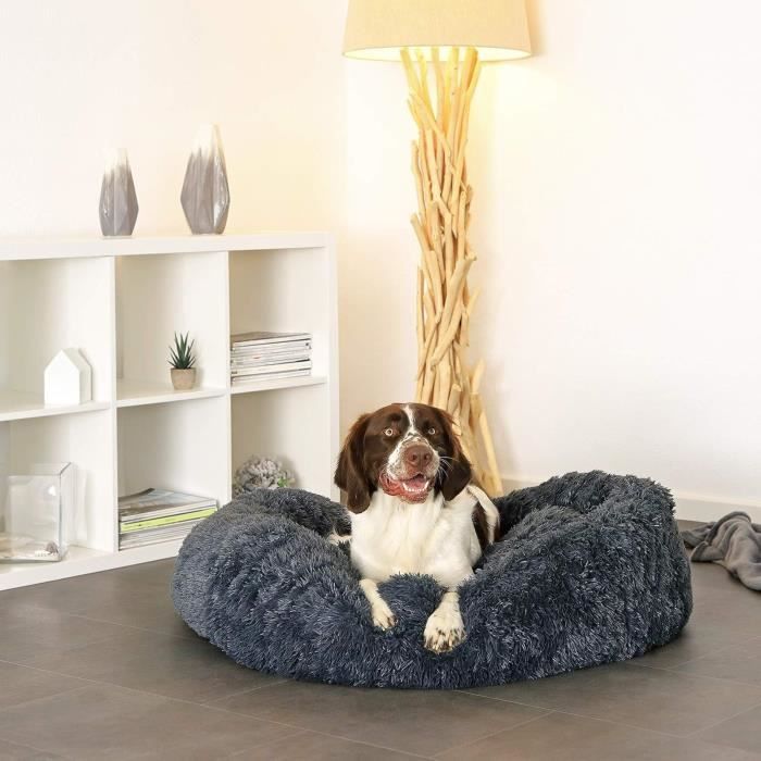 Lit rond - lionto - ø100 cm - gris foncé - moelleux - pour animaux domestiques