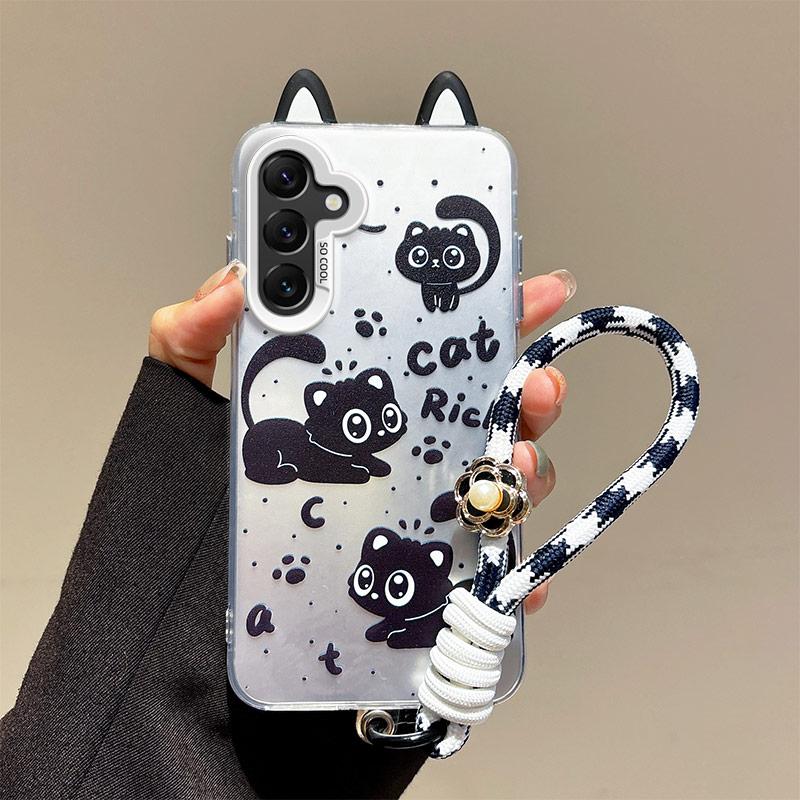 KEYSION Niedliche Cartoon-Hülle mit Ohren für Samsung A56 5G A36 mit Lanyard Weiches Silikon+PC Stoßfeste Handy-Rückseite für Galaxy A16 4G 5G