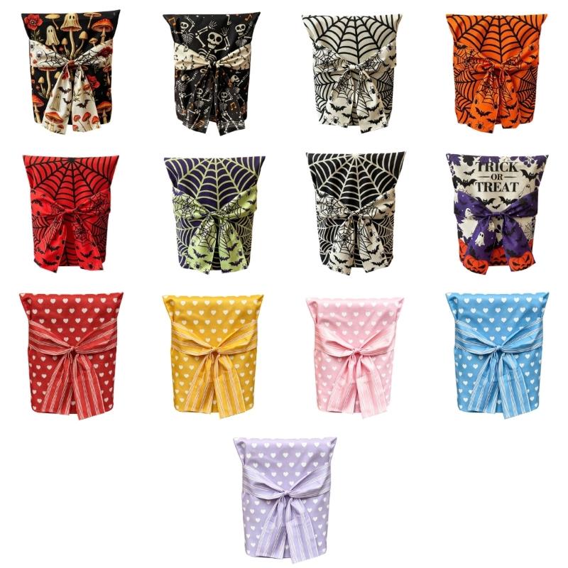 Front Tie Chair Back Slipcover Washable Polyester Chair Cover with Decorative Detail, Pull-Over Placement and Folding for Storage