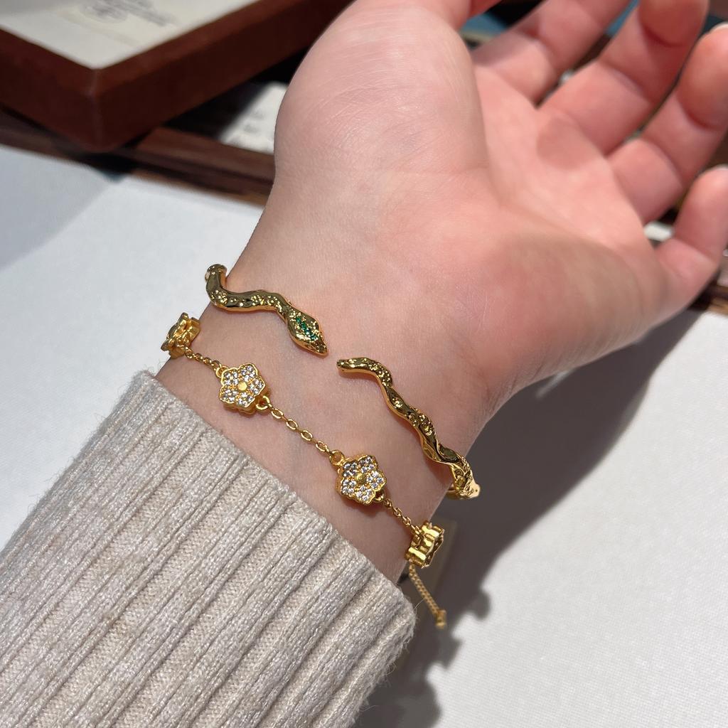 National Style Ancient Peony Flower Full Diamond Bracelet Double-Sided Can Be Worn Versatile Exquisite Jewelry