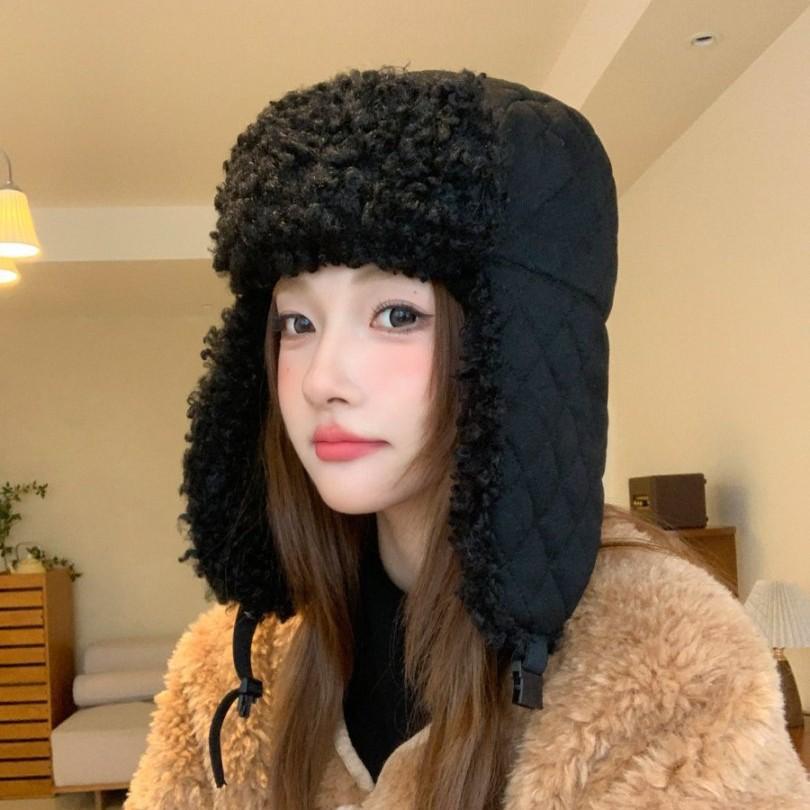 Autumn and Winter Velvet Warm Hat Windproof Ear Protection Big Head Circumference Hat Women