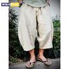 Sommer Strand Baumwolle Leinen Lässige Shorts Herren Japanische Weite Beine Baggy Caprihosen Herren Sport Laufshorts