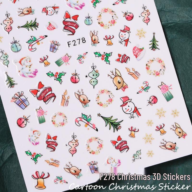 Cute Christmas Nail Stickers: Snowman, Santa, Snowflake & Reindeer Designs