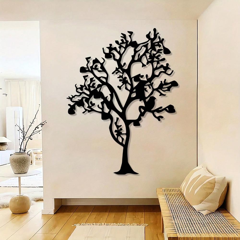 Vintage Iron Wall Art Tree Coat Rack with Bird Sculpture Rust Resistant Metal Home Decor Modern Gift