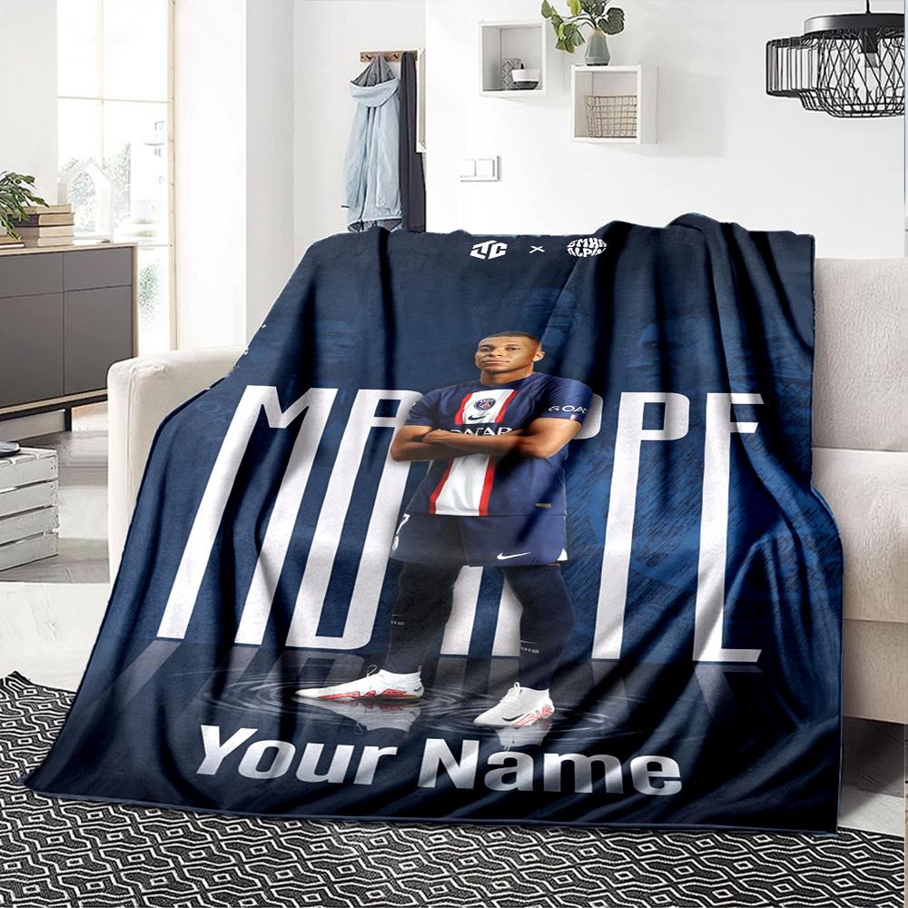 Mbappé Customize Text Blanket Throw Personalized Blanket Ultra-Soft Great for Livingroom Office Chair Couch Bed Four Seasons Multipurpose