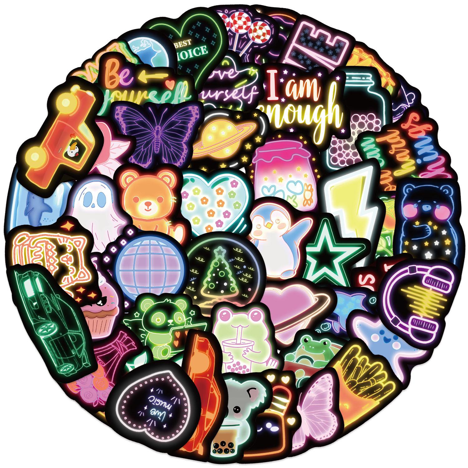 

50 Cartoon Cute Little Things Neon Graffiti Stickers Decorate Guitar Notebook Suitcase DIY Waterproof