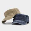 British Navy Retro Washed Vintage Flat Top Baseball Cap Unisex Military Training Short Brim Sunshade Solid Color Plain Hat