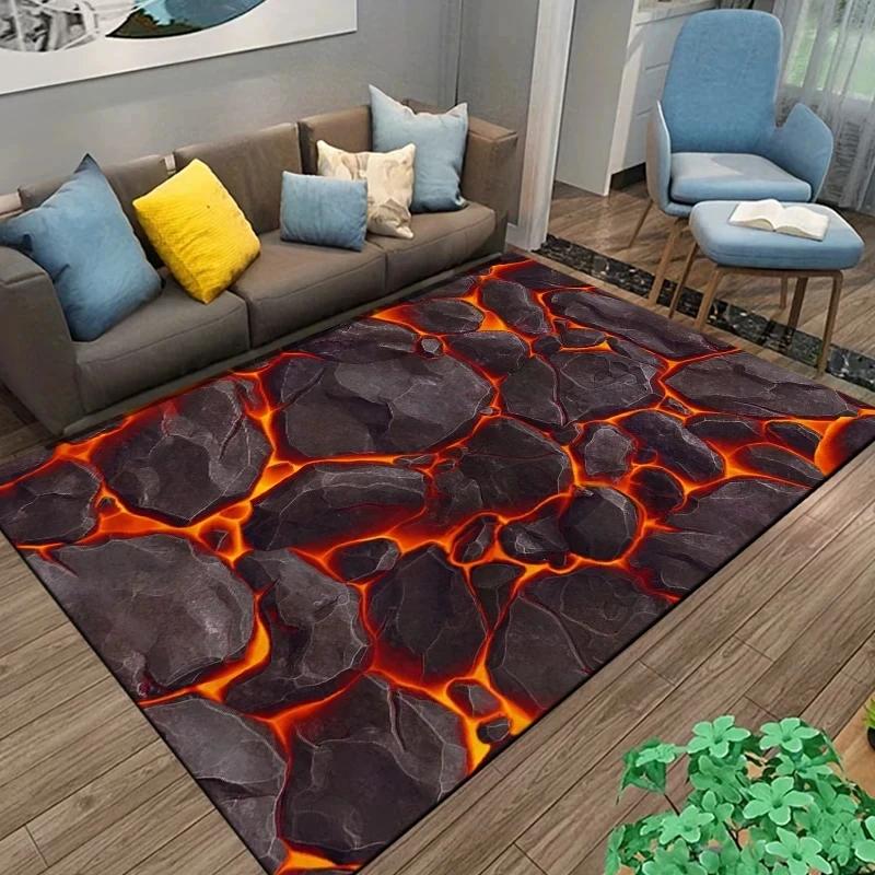 3D Volcano Lava Carpet Rug Living Room Decor Visual Effects Carpets Bedroom Bedside Soft Foot Mat Home Kitchen Entrance Doormat