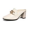 2024 Women's High Heels Spring New Chain Decorate Square Toe Women Shoes Females Fashion Slip On Thick Heel Mary Janes Shoes