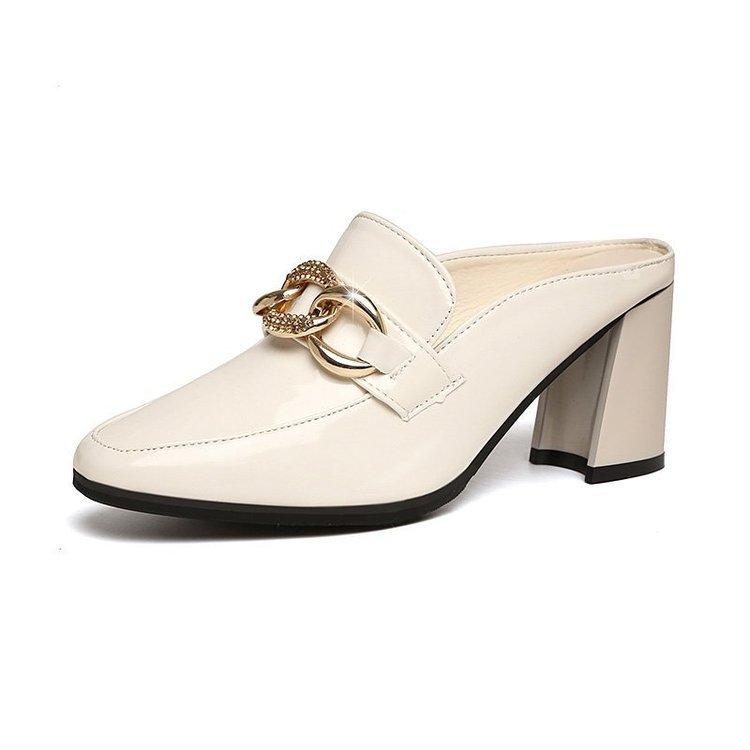 2024 Women's High Heels Spring New Chain Decorate Square Toe Women Shoes Females Fashion Slip On Thick Heel Mary Janes Shoes