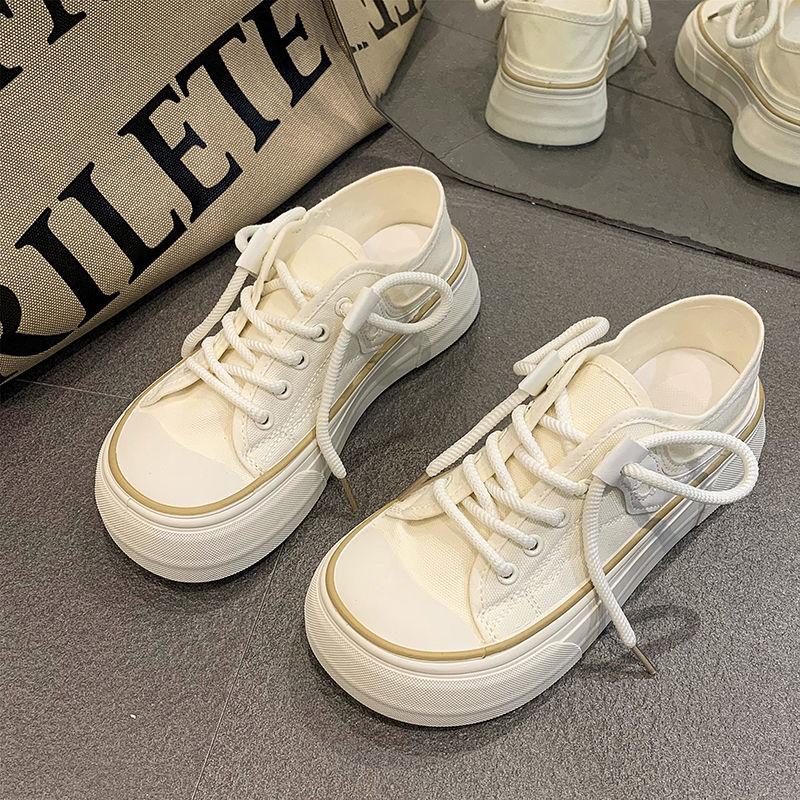 Round Toe Lace Up Woman Footwear High on Platform Canvas Shoes for Women Summer New Arrival 2025 Quality Designer Luxury Light