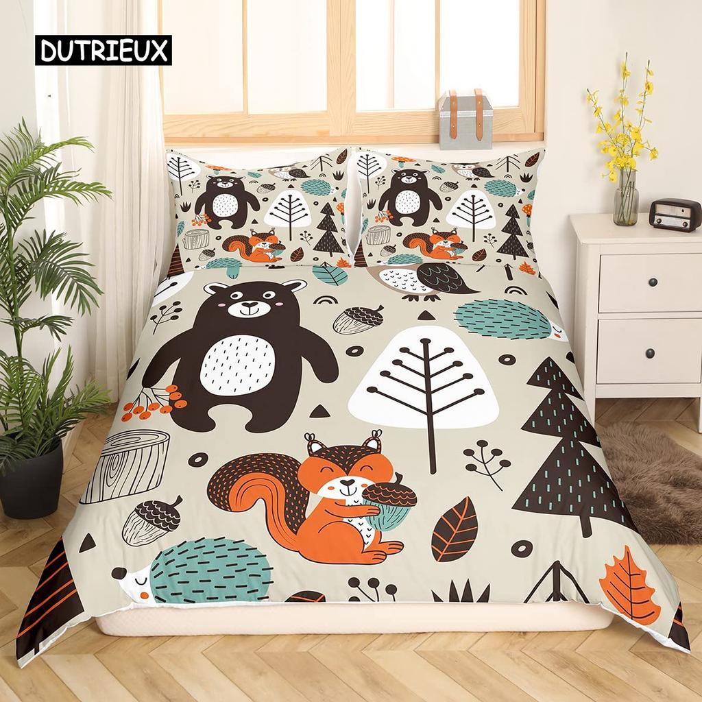 Hedgehog Duvet Cover Set 3D Cartoon Hedgehog Flower 2/3PCS Bedding Set Kids Boys Girls Animal Queen Size Polyester Quilt Cover