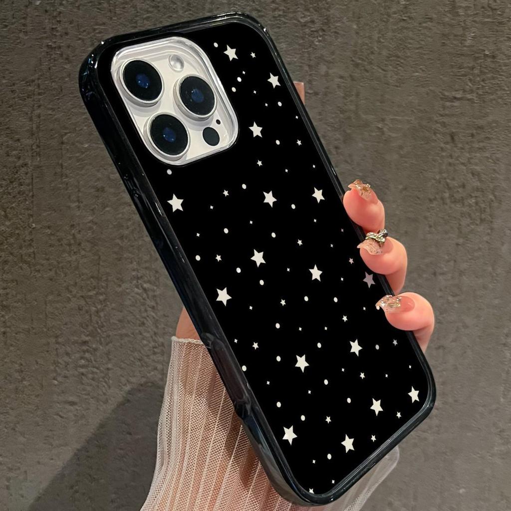 Hollow Star Black Edge Phone Case for iPhone 15 Pro Max/14 Pro