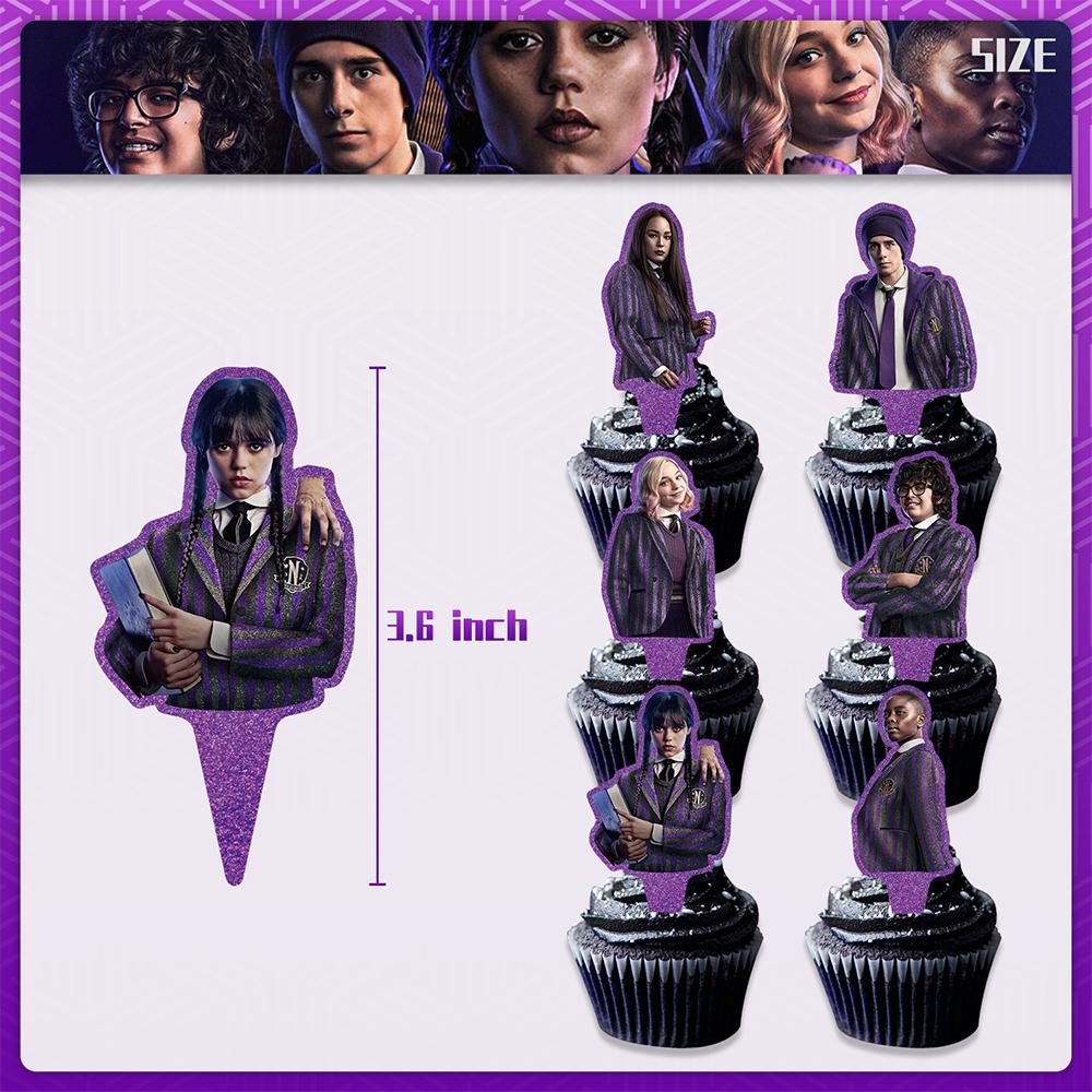 15pcs Wednesday Addams Party Supplies Including Banners and CakeToppers