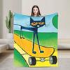 Cartoon Cats Pete the Cat Blanket Skateboarding Fleece Novelty Warm Throw Blankets for Home Summer
