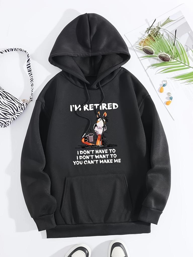 Unisex Fall Autumn Slogan Cartoon Print Kangaroo Pocket Graphic Hoodie Hooded Sweatshirt Print Casual Top for Daily Wear Weekend