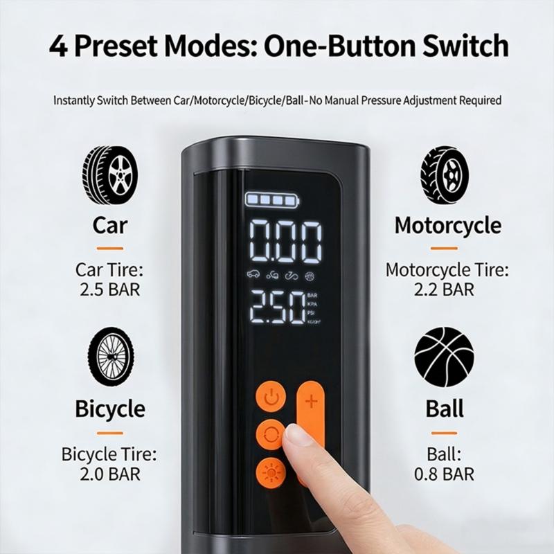 Cordless Tire Inflator With Digital Display 150PSI Rechargeable Battery For Cars Motorcycles Balls Swimming Pool Toys