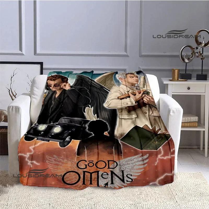 Manta estampada de la película Good Omens para niños, cálida, bonita, de franela, suave, cómoda, para el hogar, viajes, cama, regalo de cumpleaños
