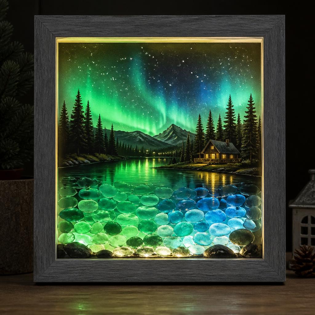 Sea Glass Night Light Painting 21.521.5 - Button Cell Battery Operated Decorative for Bedroom Living Room