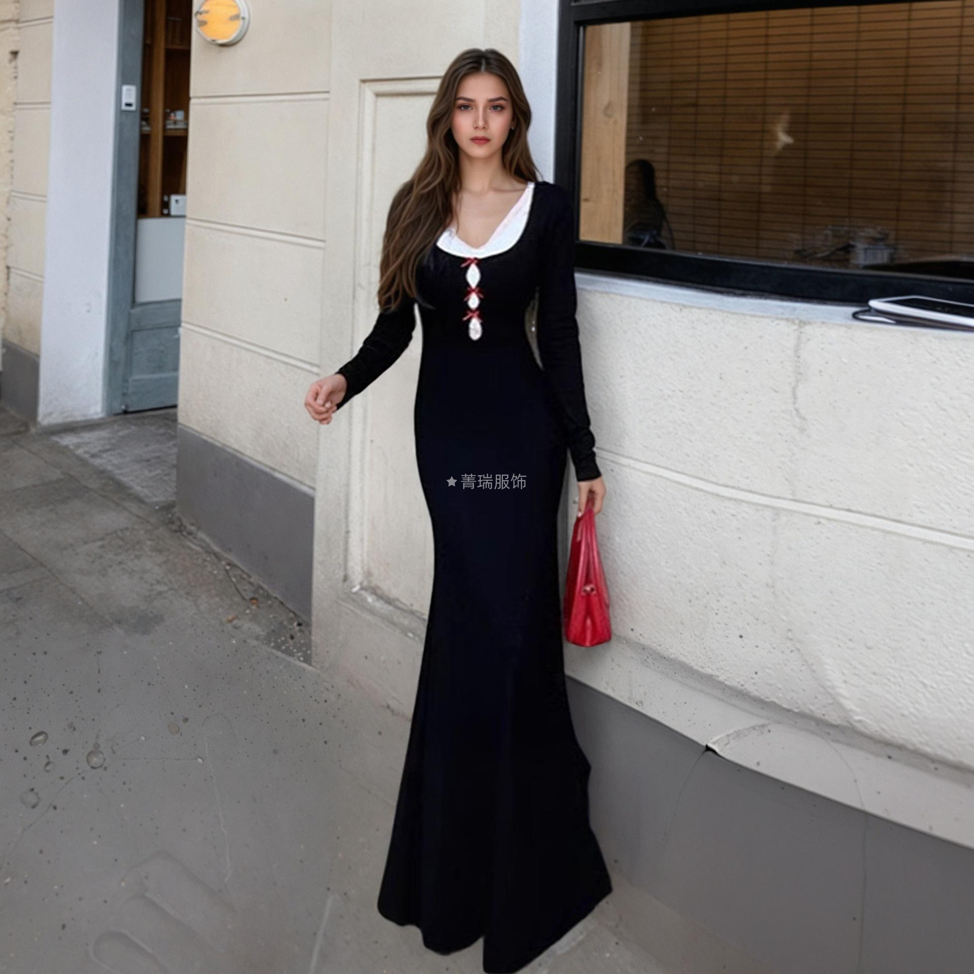 

Женские элегантные трикотажные банты Slim Slim Hip длинные платья XL чёрный