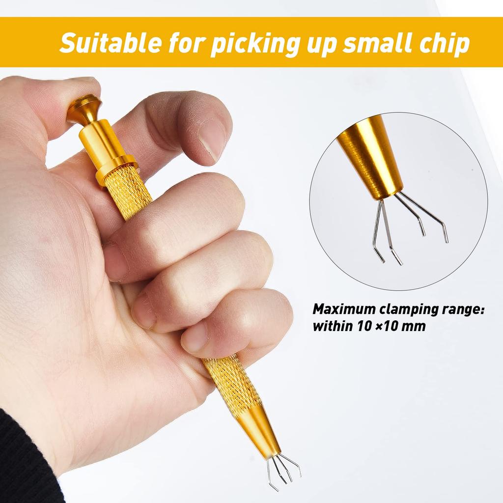Tweezers Stainless Steel 4-Claw Pick up Tool Jeweler's Pick-Up Tool, 4 Prongs BGA Chip Pick for Small Parts Pickup